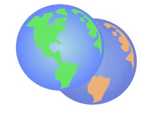 A green earth with a dying earth behind it.