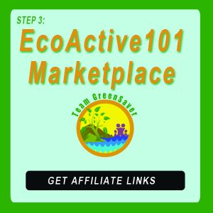 Blue-green button next to EA101 logo showing sunlight nature with family, and words that say, “EcoActive101 Marketplace“